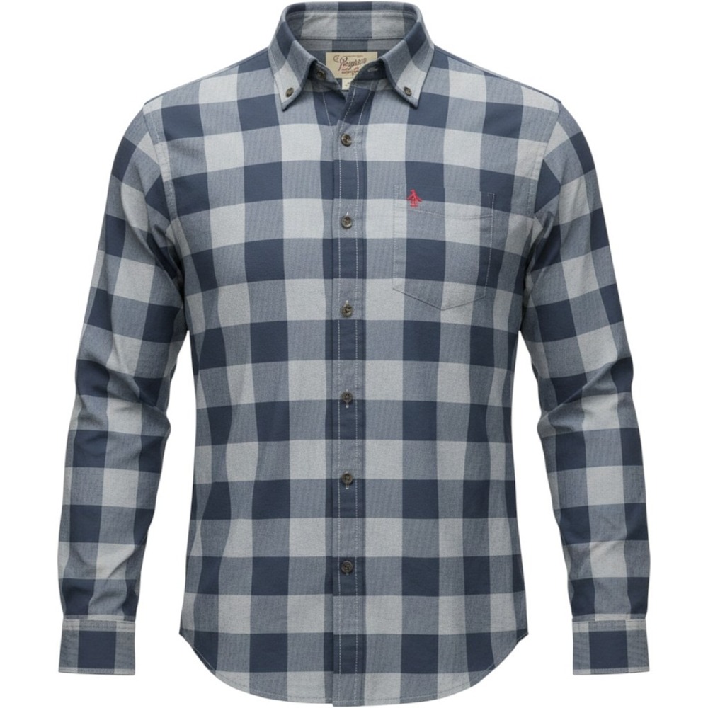 Penguin‎ Button Down Shirt Mens L Blue Grey Excellent Heritage Slim Fit